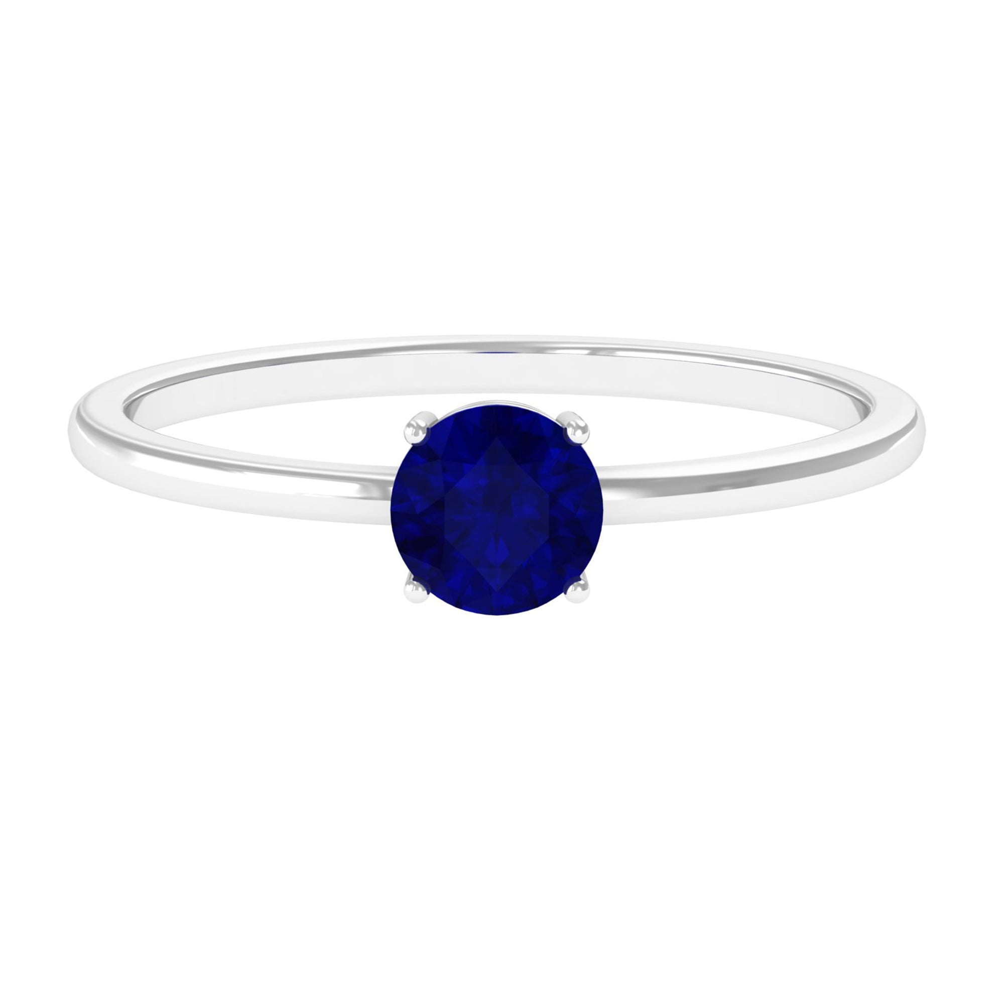 Rosec Jewels-3/4 CT Round Cut Blue Sapphire Solitaire Simple Ring