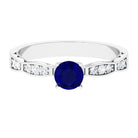 Rosec Jewels-Blue Sapphire Solitaire Engagement Ring with Diamond Side Stones