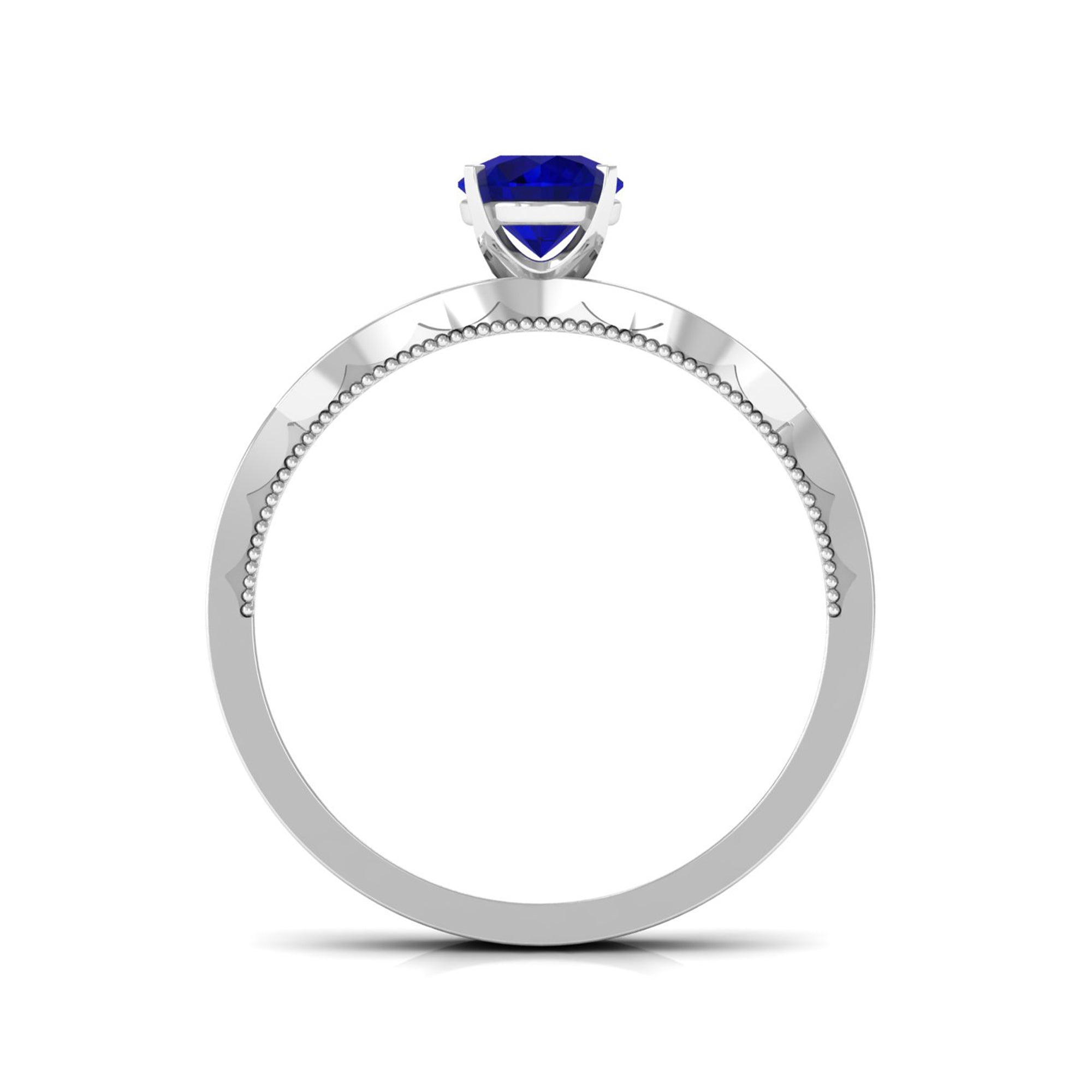 Rosec Jewels-Blue Sapphire Solitaire Engagement Ring with Diamond Side Stones