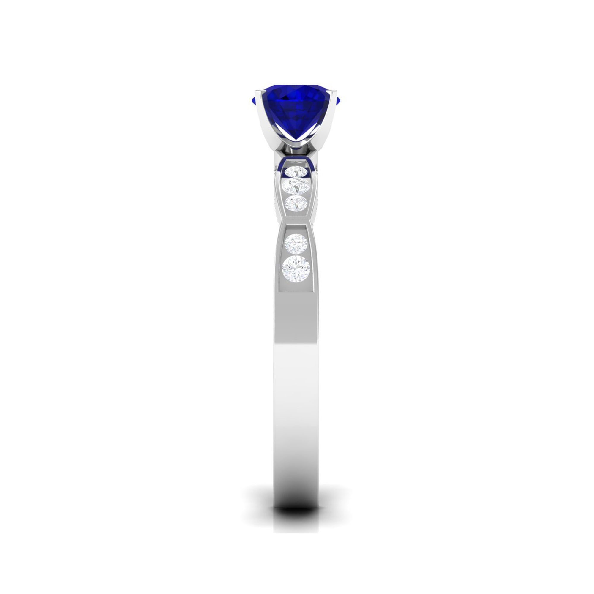 Rosec Jewels-Blue Sapphire Solitaire Engagement Ring with Diamond Side Stones