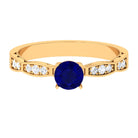 Rosec Jewels-Blue Sapphire Solitaire Engagement Ring with Diamond Side Stones