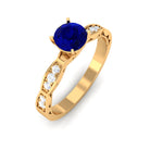 Rosec Jewels-Blue Sapphire Solitaire Engagement Ring with Diamond Side Stones