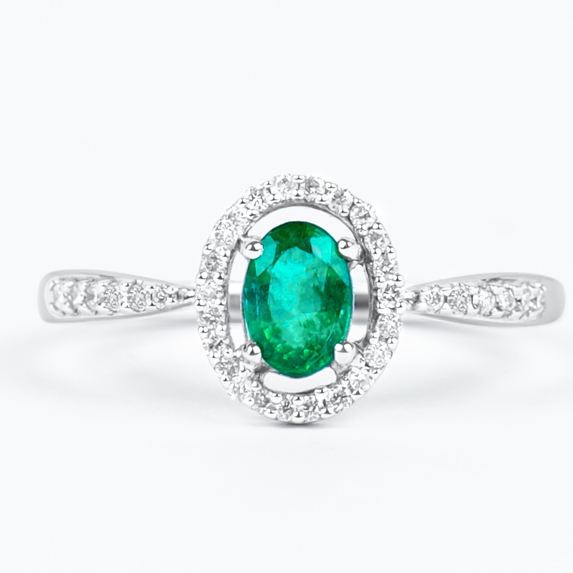 Oval shape Emerald and Diamond Halo Engagement Ring Emerald - ( AAA ) - Quality - Rosec Jewels