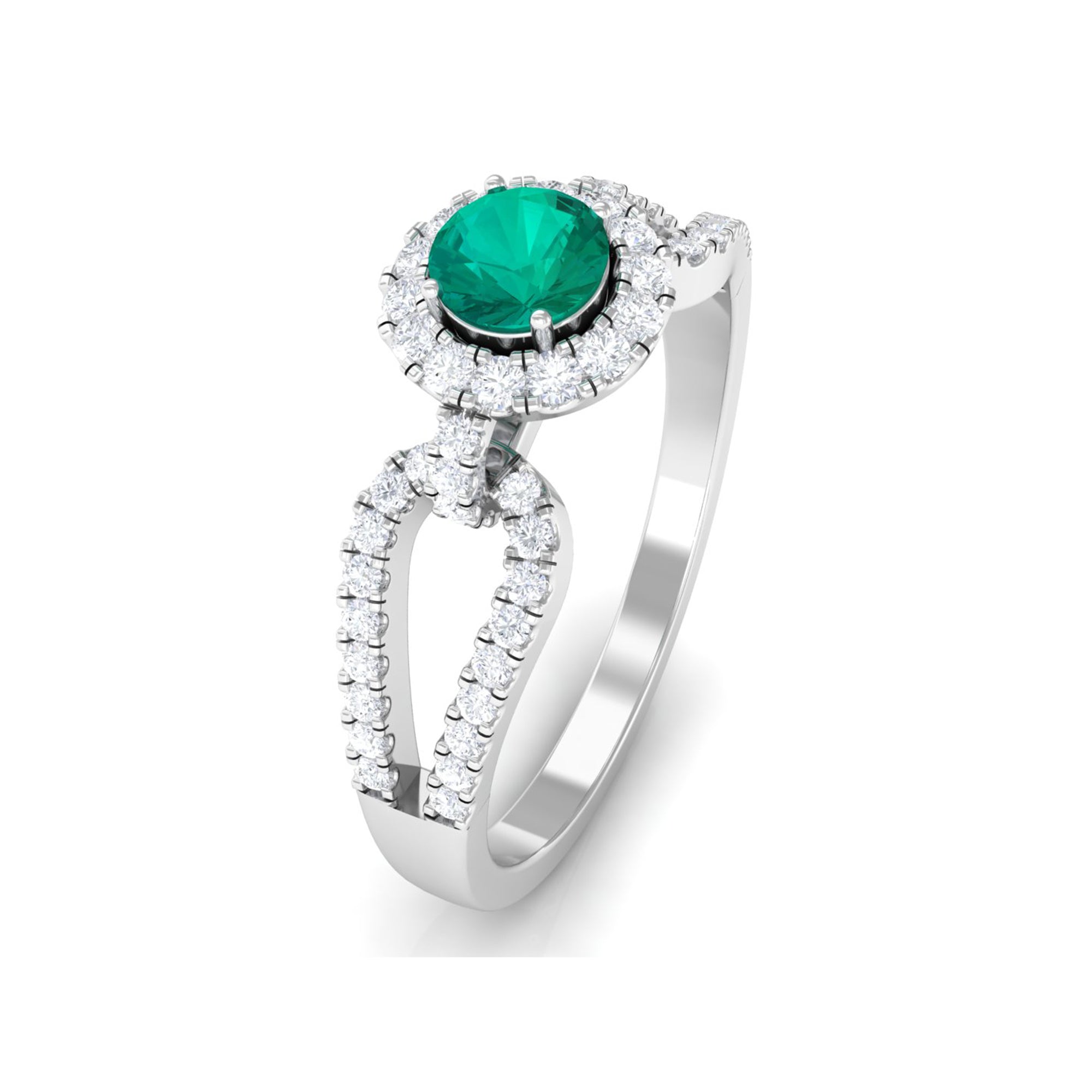 Split Shank Engagement Ring with Emerald and Diamond Emerald - ( AAA ) - Quality - Rosec Jewels