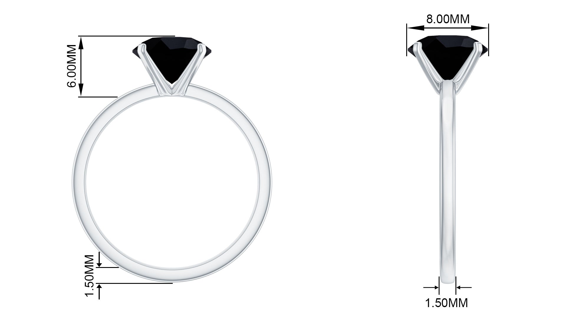 Rosec Jewels-8 MM Black Spinel Solitaire Engagement Ring for Ladies