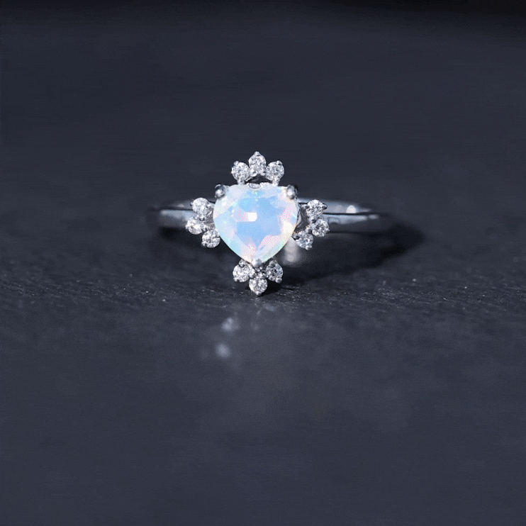 Rosec Jewels-1.25 CT Heart Shape Ethiopian Opal Solitaire Promise Ring with Diamond Accent
