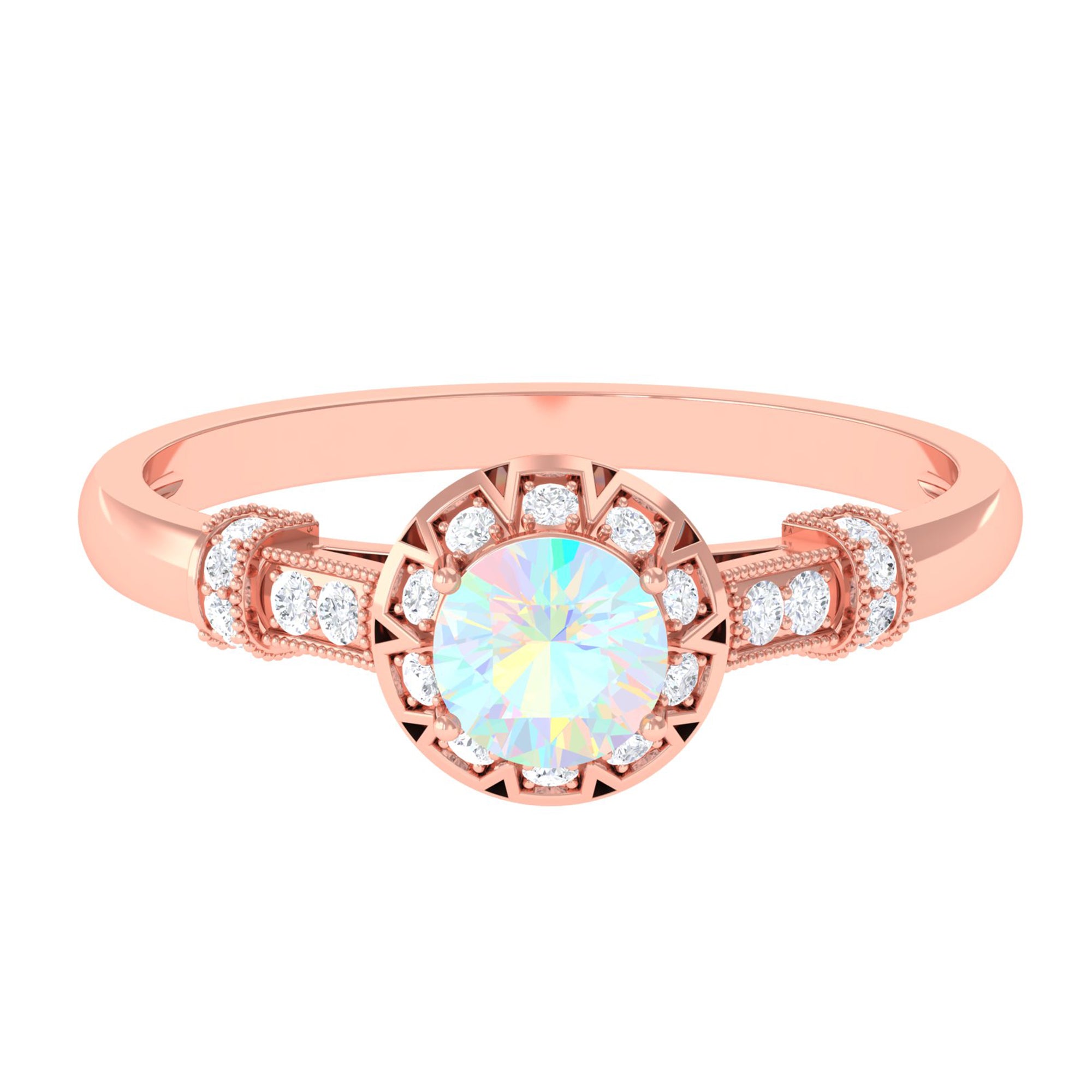 Rosec Jewels-1/2 CT Round Shape Ethiopian Opal and Diamond Accent Vintage Engagement Ring