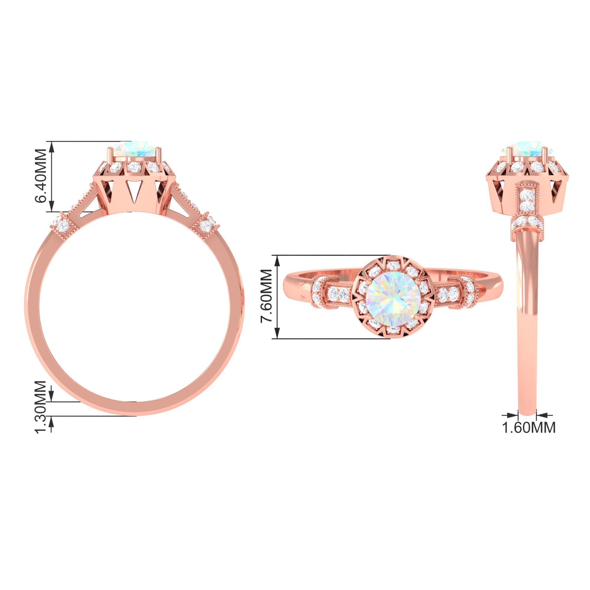 Rosec Jewels-1/2 CT Round Shape Ethiopian Opal and Diamond Accent Vintage Engagement Ring