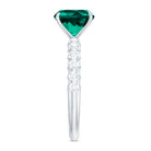 Rosec Jewels-Cushion Cut Created Emerald Engagement Ring with Diamond Side Stones