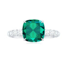 Rosec Jewels-Cushion Cut Created Emerald Engagement Ring with Diamond Side Stones