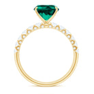 Rosec Jewels-Cushion Cut Created Emerald Engagement Ring with Diamond Side Stones