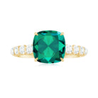 Rosec Jewels-Cushion Cut Created Emerald Engagement Ring with Diamond Side Stones