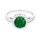 Rosec Jewels-Round Shape Created Emerald Classic Halo Engagement Ring with Diamond