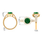 Rosec Jewels-Round Shape Created Emerald Classic Halo Engagement Ring with Diamond