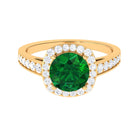 Rosec Jewels-Round Shape Created Emerald Classic Halo Engagement Ring with Diamond