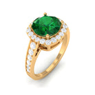 Rosec Jewels-Round Shape Created Emerald Classic Halo Engagement Ring with Diamond