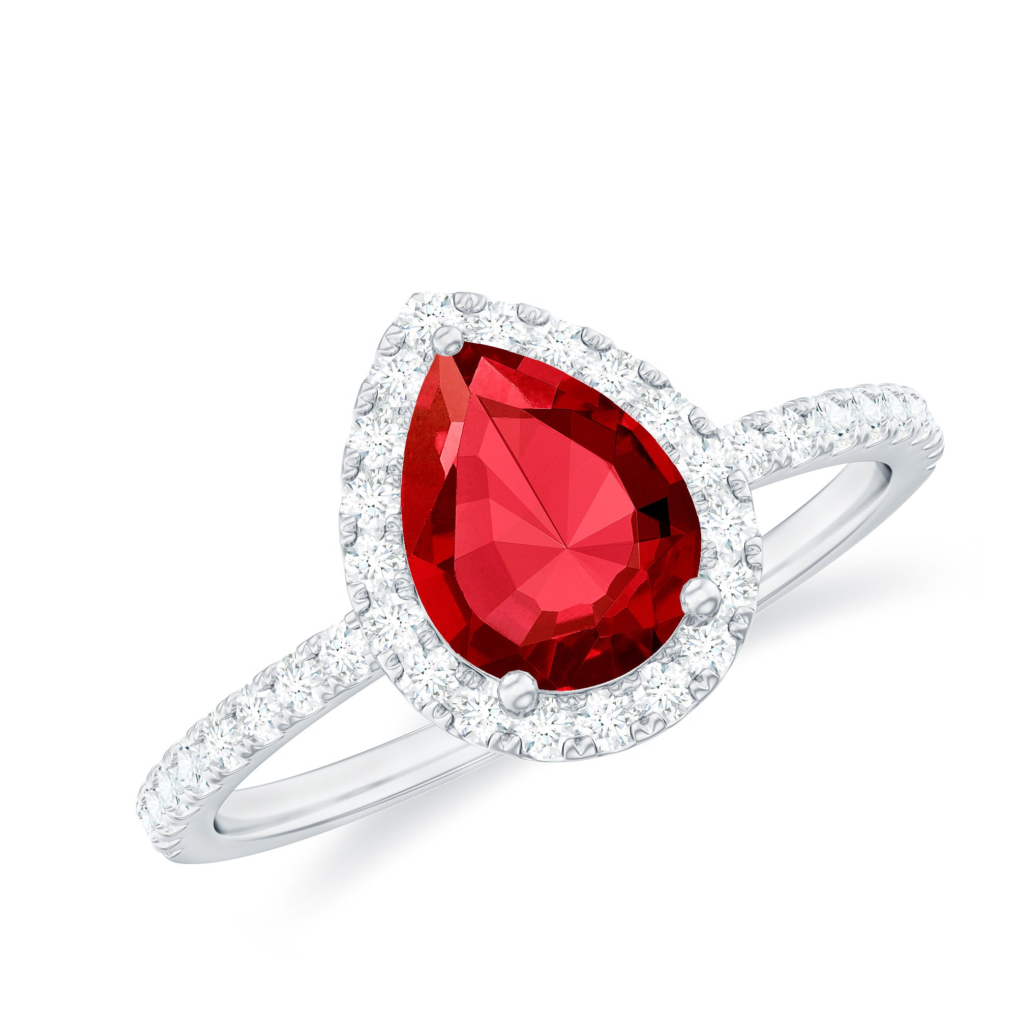 Rosec Jewels-Pear Cut Lab Created Ruby Engagement Ring with Diamond Accent