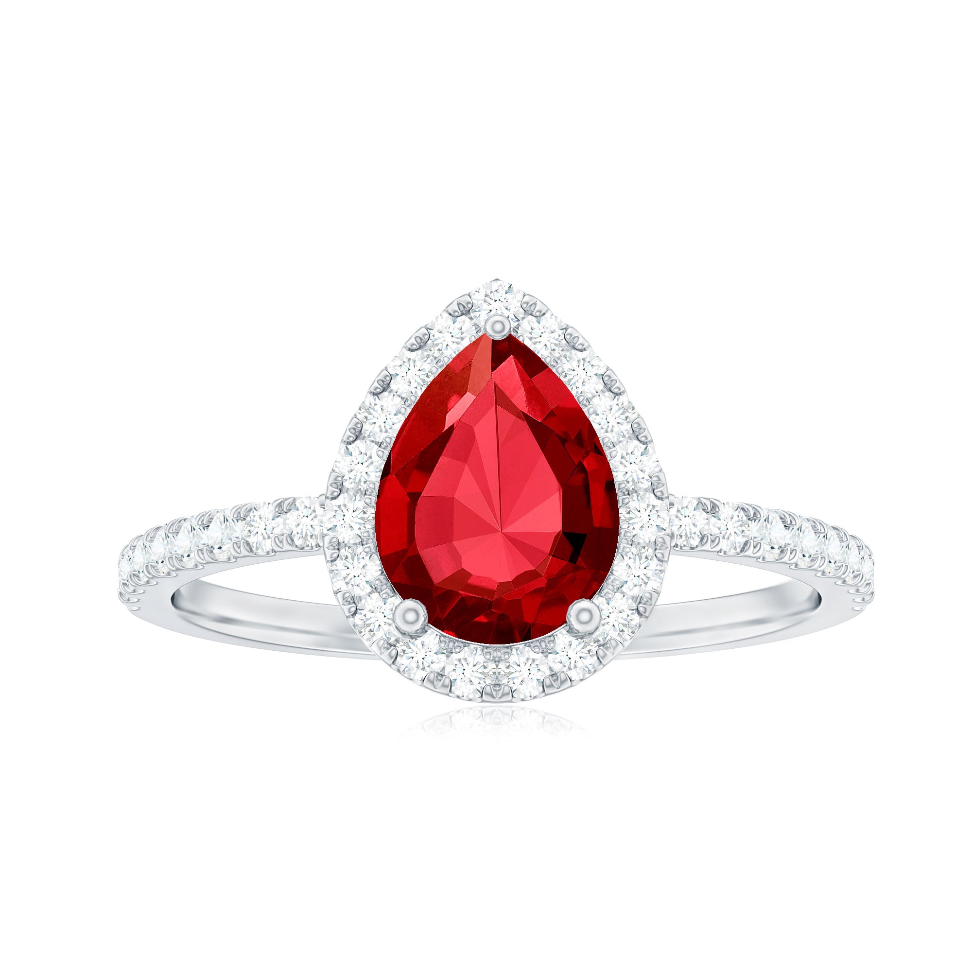 Rosec Jewels-Pear Cut Lab Created Ruby Engagement Ring with Diamond Accent