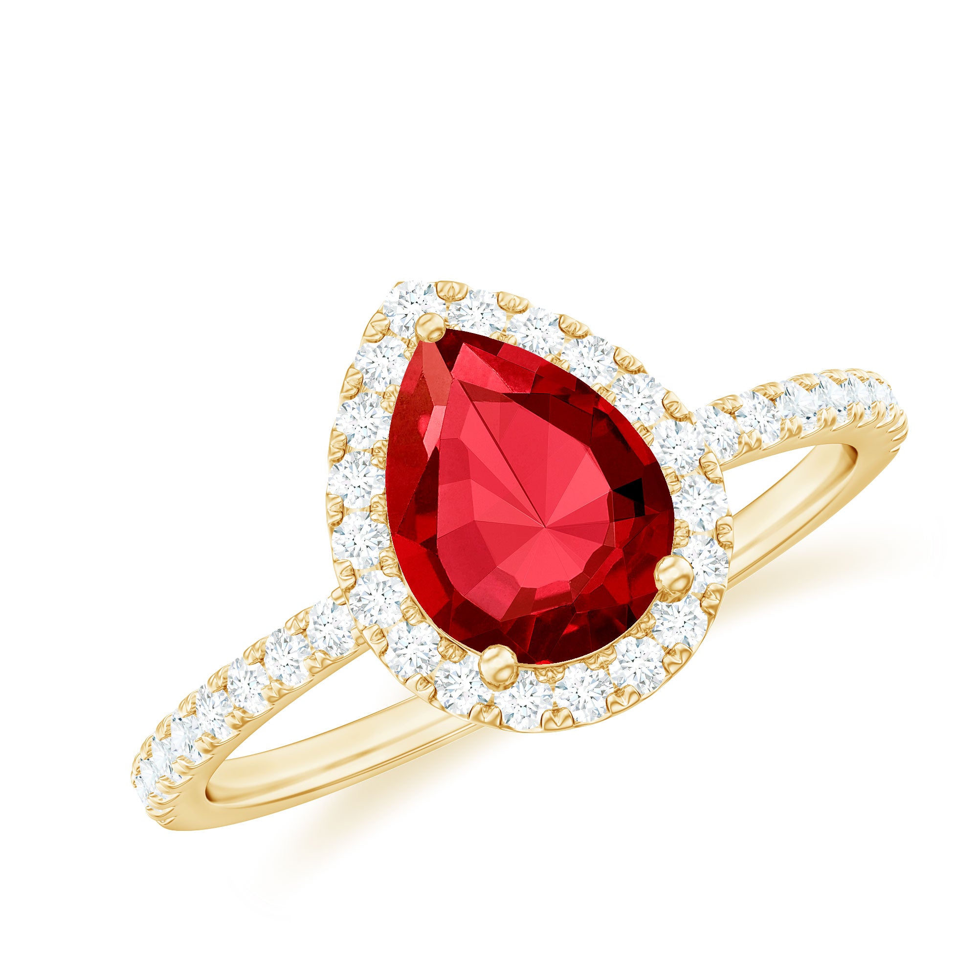 Rosec Jewels-Pear Cut Lab Created Ruby Engagement Ring with Diamond Accent