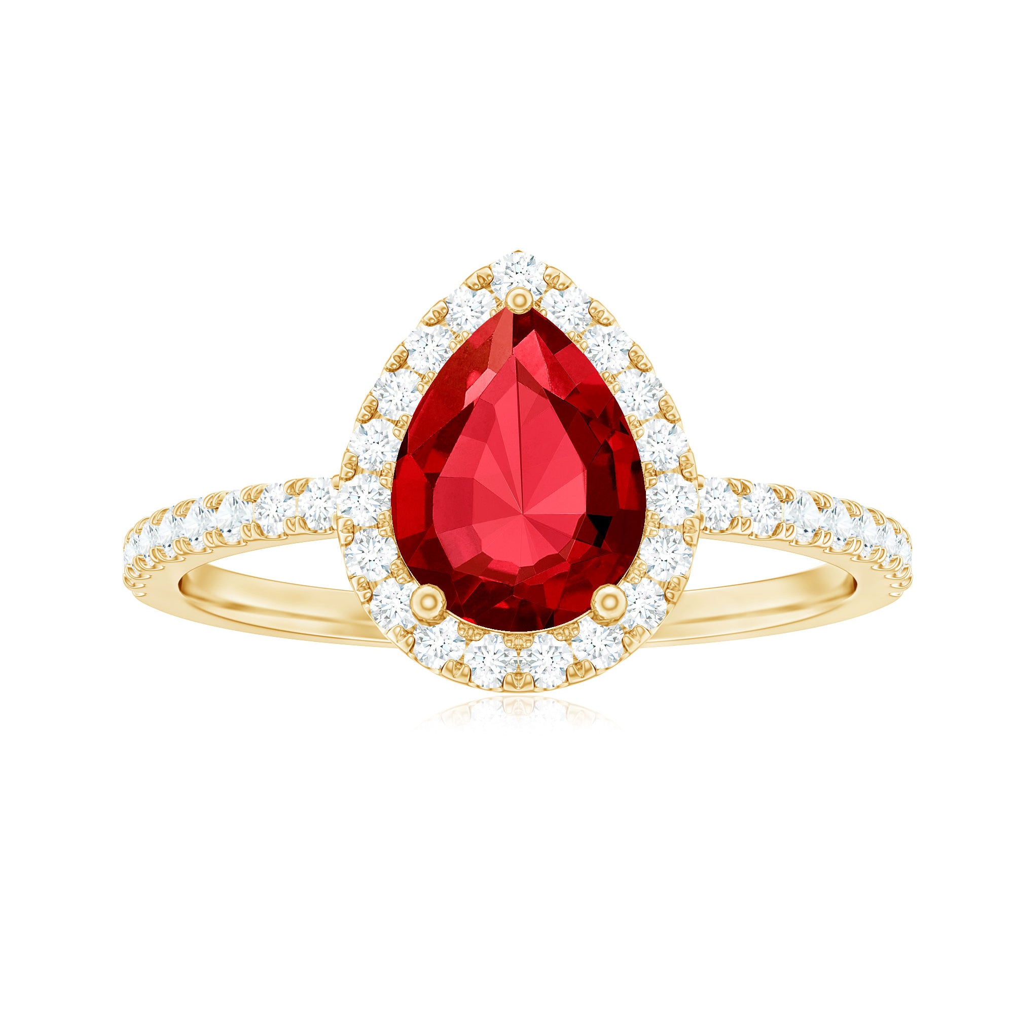 Rosec Jewels-Pear Cut Lab Created Ruby Engagement Ring with Diamond Accent