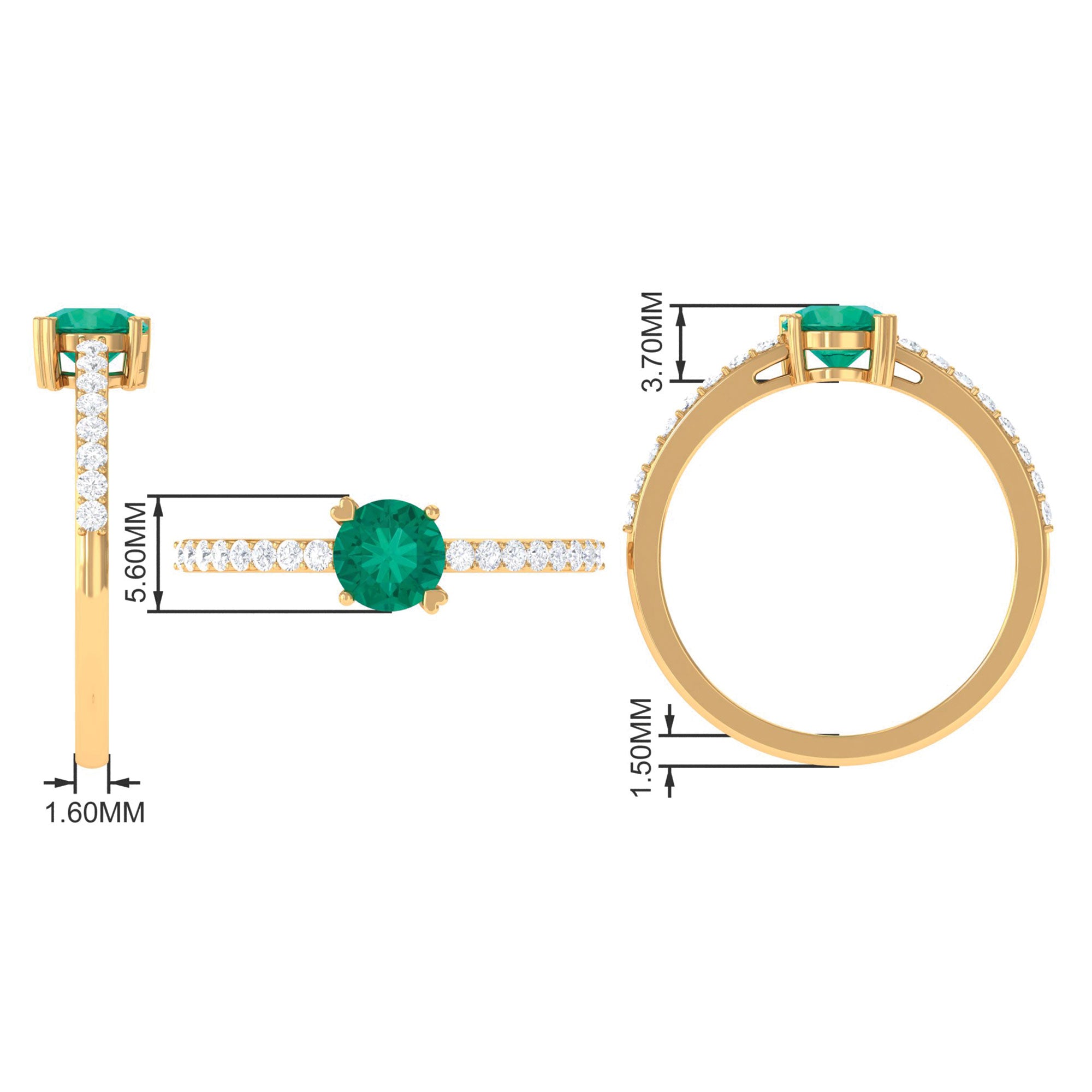 Rosec Jewels-Real Emerald Solitaire Promise Ring with Diamond Side Stones