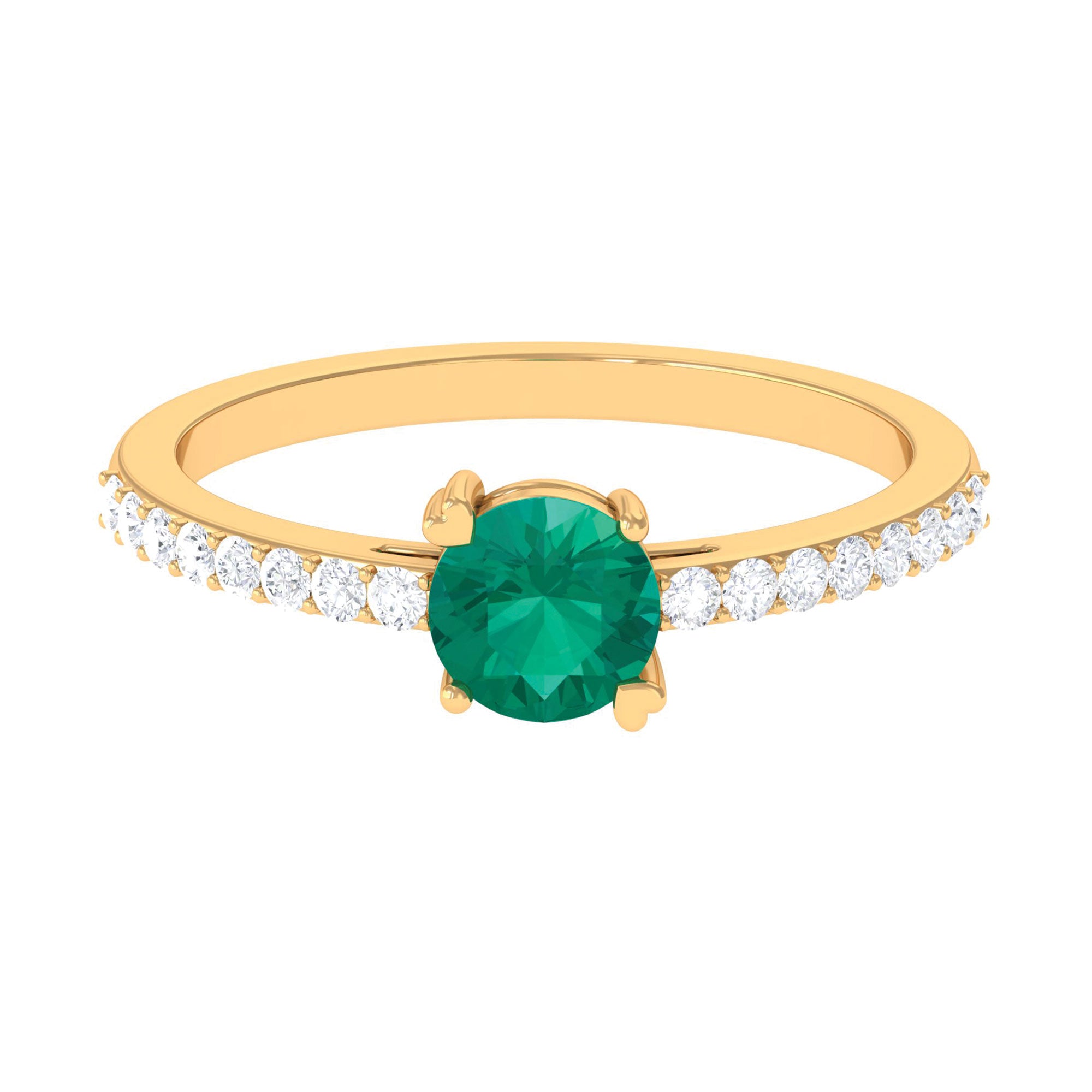 Rosec Jewels-Real Emerald Solitaire Promise Ring with Diamond Side Stones