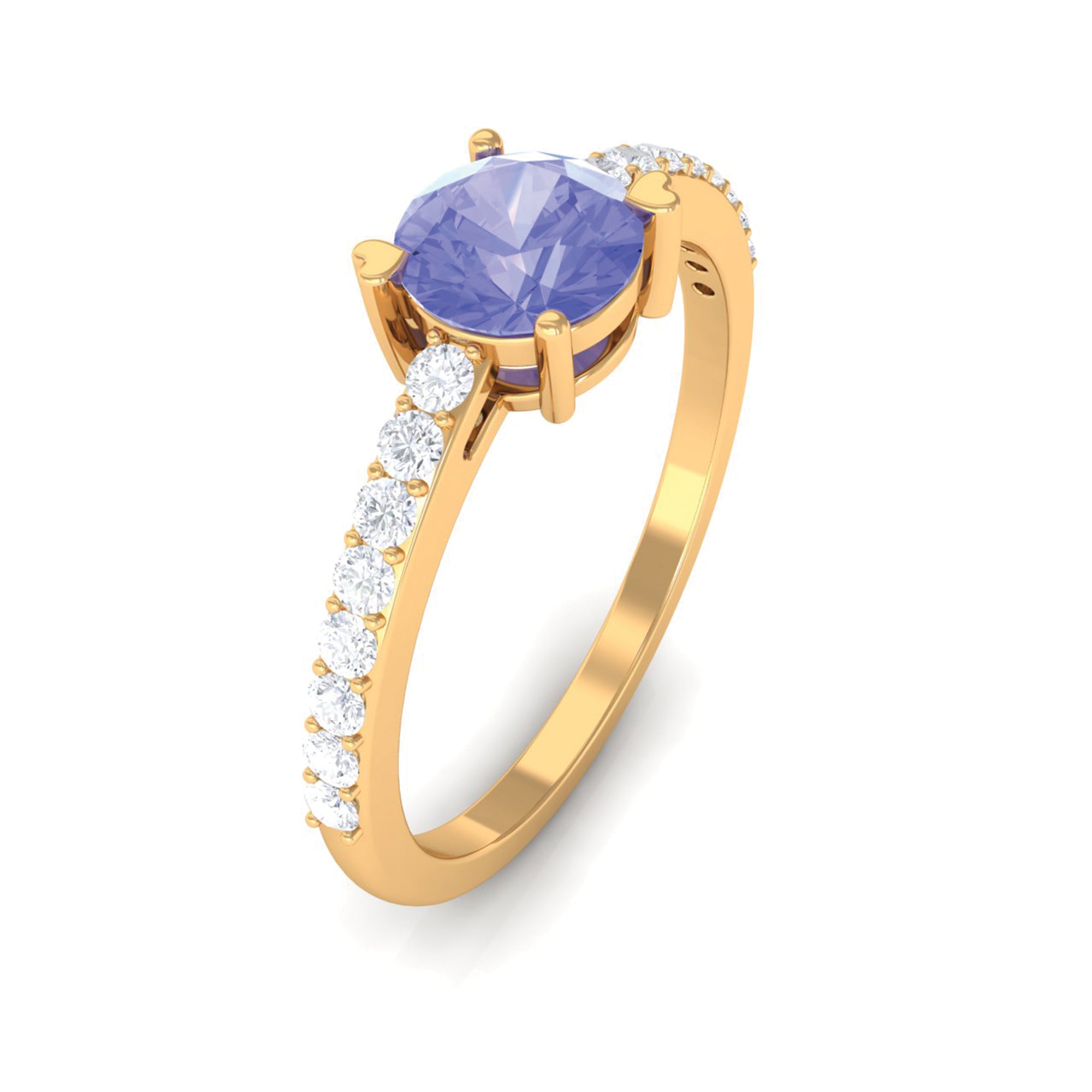 Solitaire Tanzanite Designer Promise Ring with Diamond Tanzanite - ( AAA ) - Quality - Rosec Jewels