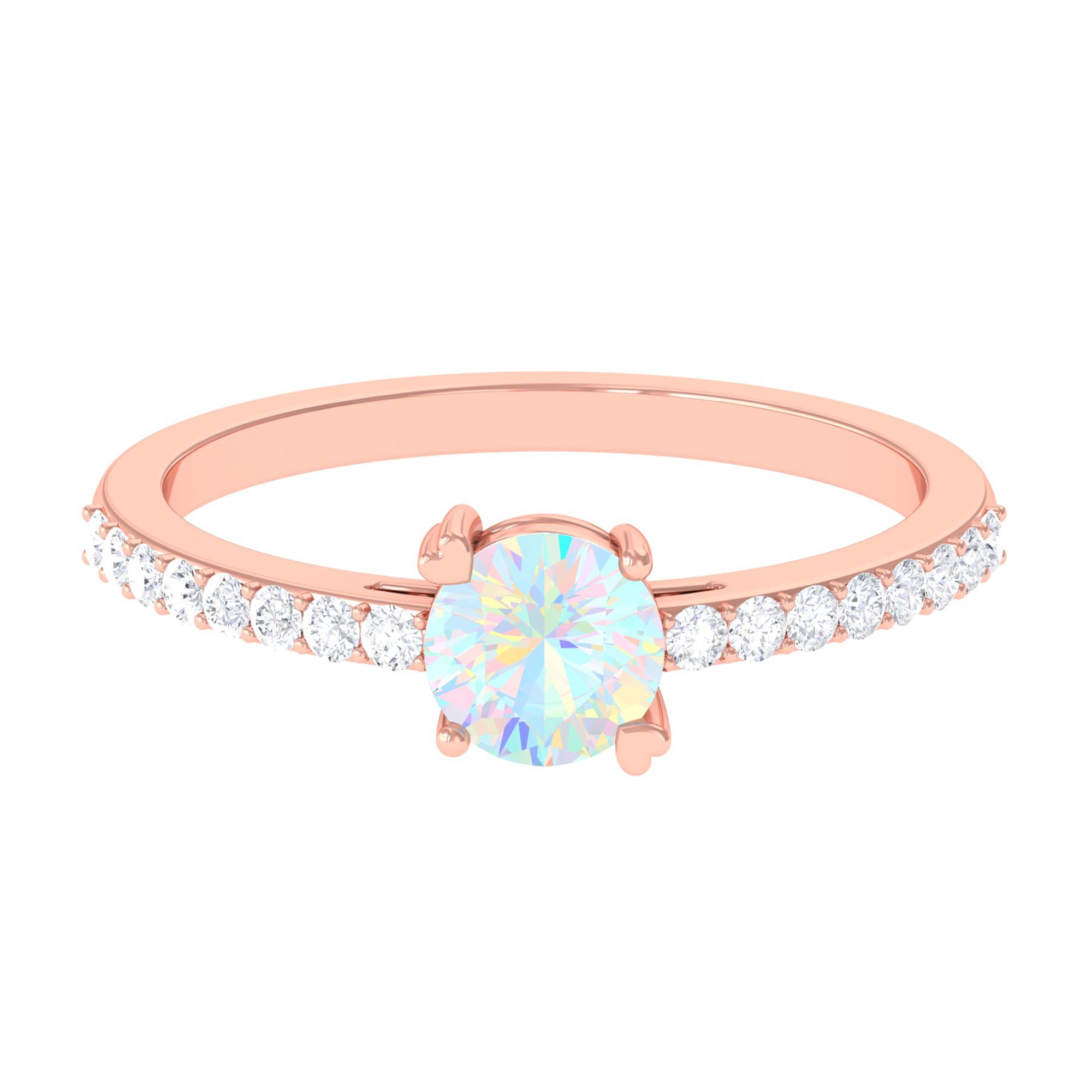 Rosec Jewels-Certified Ethiopian Opal Solitaire Promise Ring with Diamond