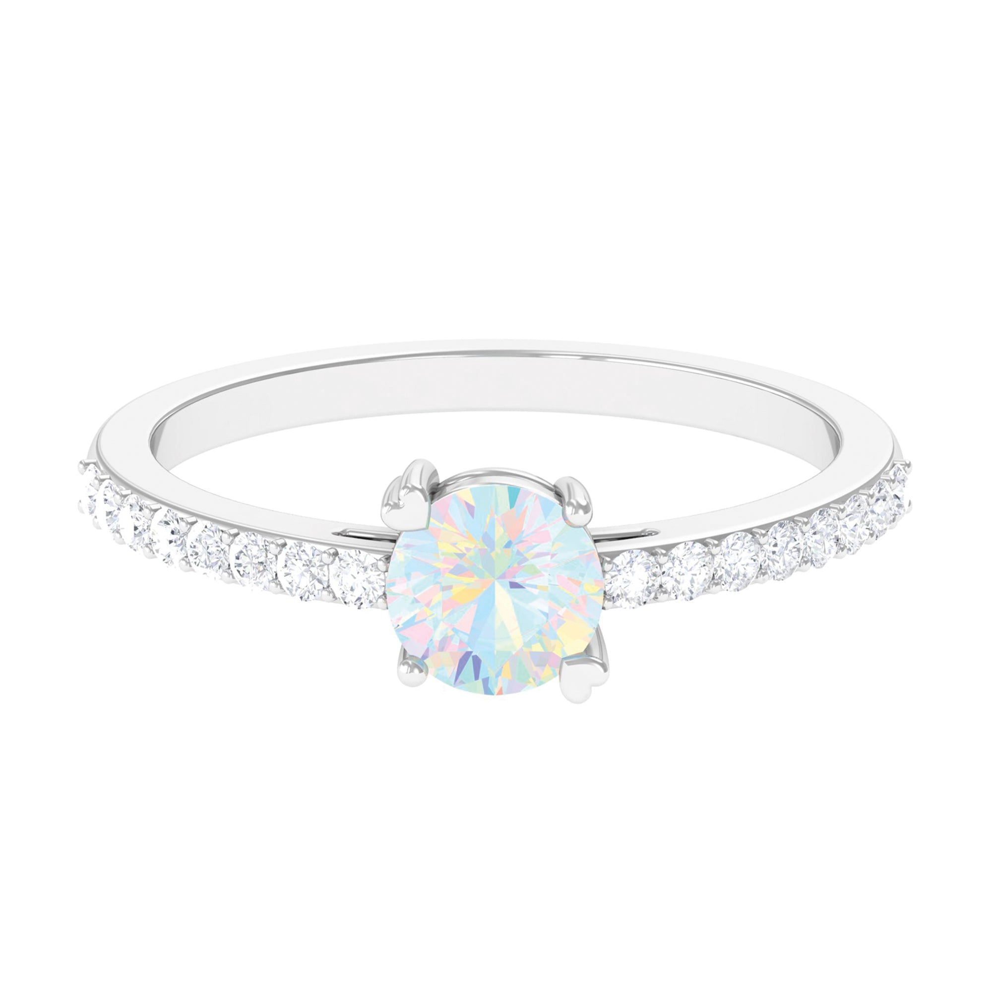 Rosec Jewels-Certified Ethiopian Opal Solitaire Promise Ring with Diamond