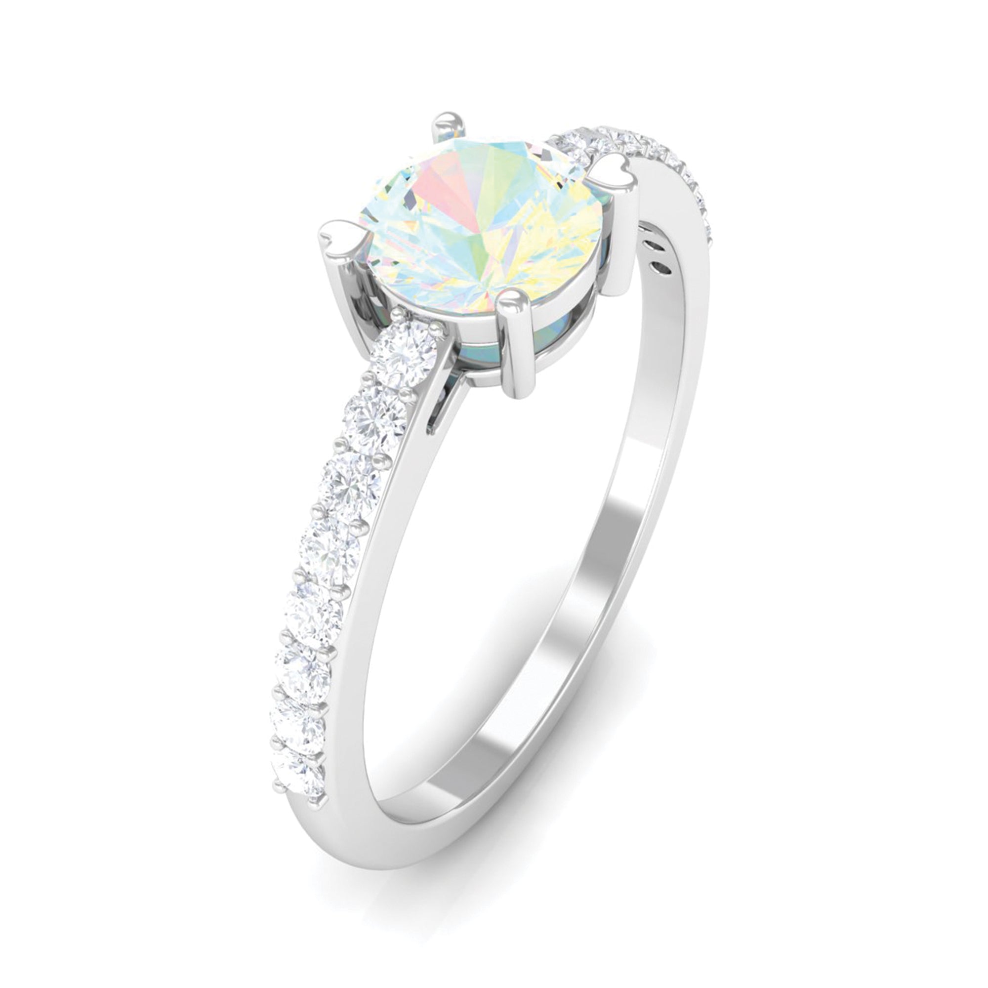 Rosec Jewels-Certified Ethiopian Opal Solitaire Promise Ring with Diamond