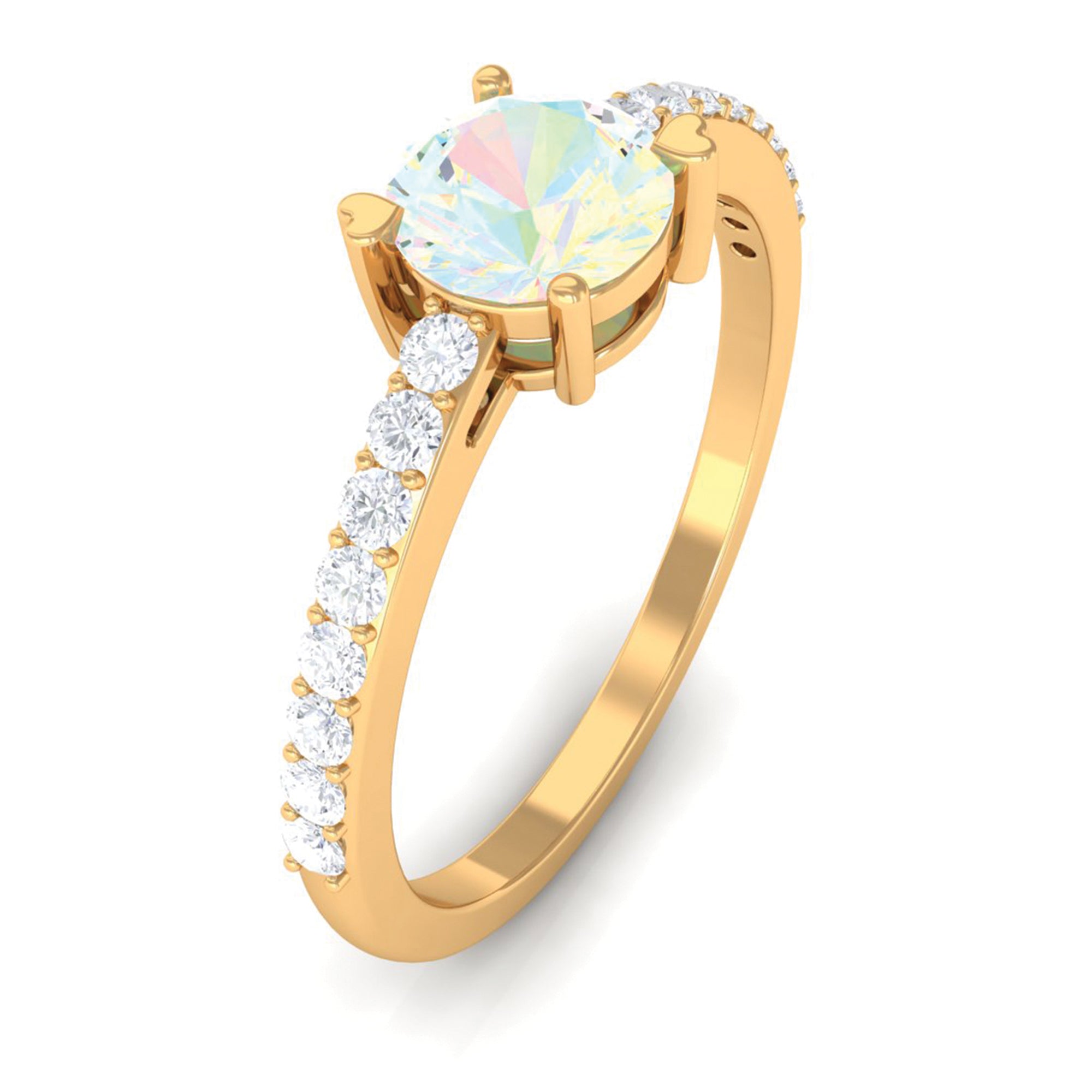 Rosec Jewels-Certified Ethiopian Opal Solitaire Promise Ring with Diamond