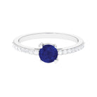 Rosec Jewels-Round Shape Solitaire Created Blue Sapphire Designer Promise Ring with Diamond