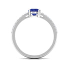 Rosec Jewels-Round Shape Solitaire Created Blue Sapphire Designer Promise Ring with Diamond