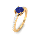 Rosec Jewels-Round Shape Solitaire Created Blue Sapphire Designer Promise Ring with Diamond