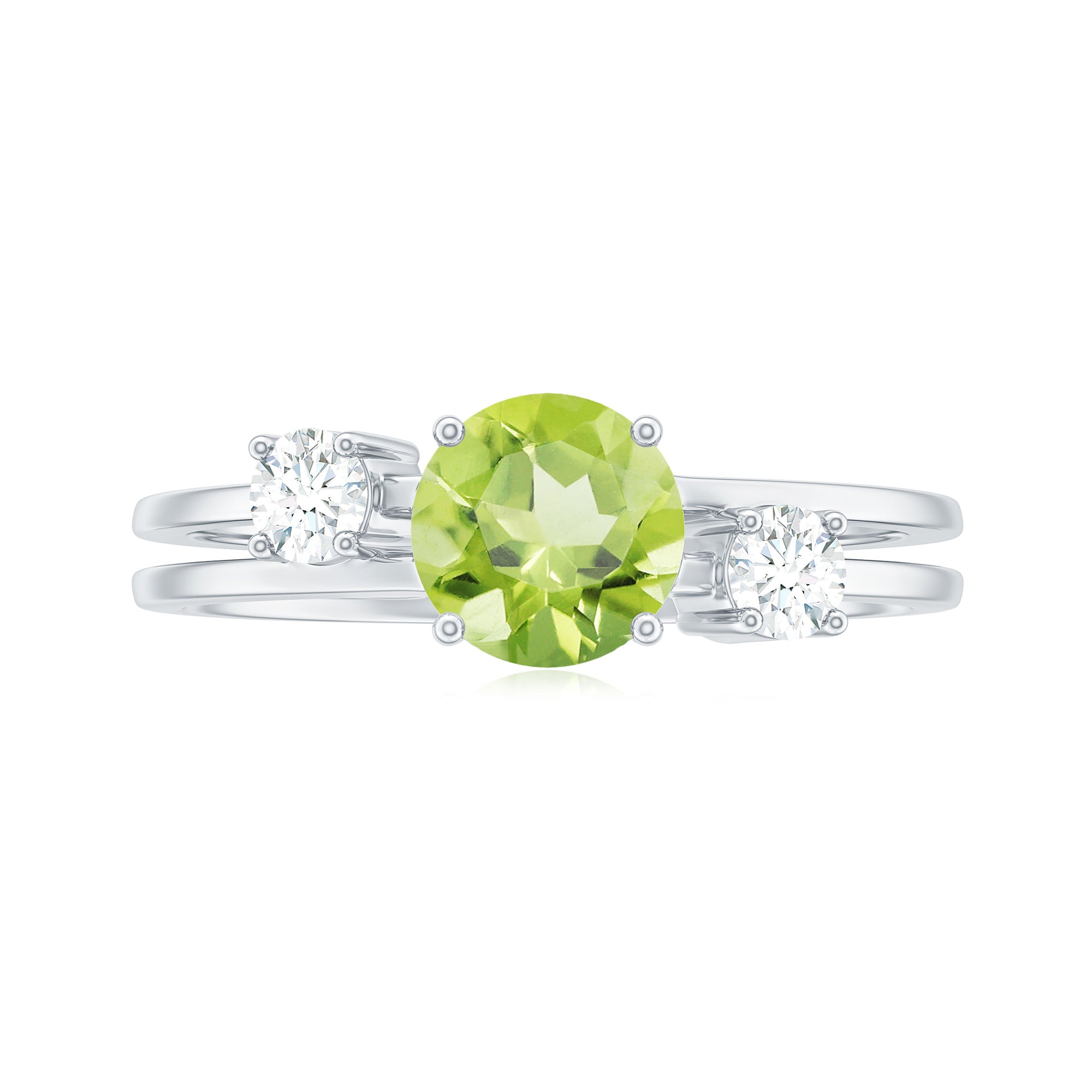 1 CT Peridot Solitaire Double Band Ring with Diamond Stones Peridot - ( AAA ) - Quality - Rosec Jewels