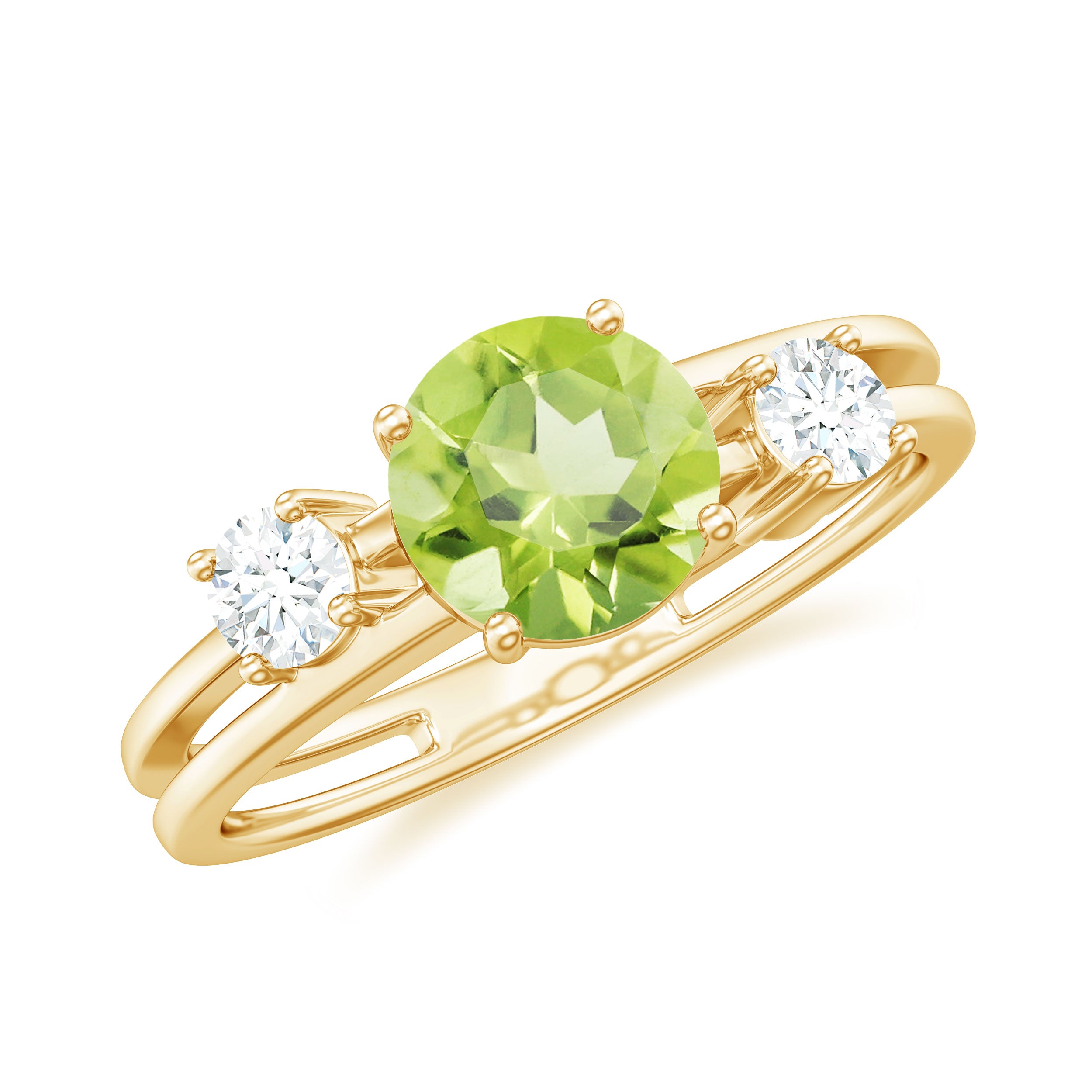 1 CT Peridot Solitaire Double Band Ring with Diamond Stones Peridot - ( AAA ) - Quality - Rosec Jewels