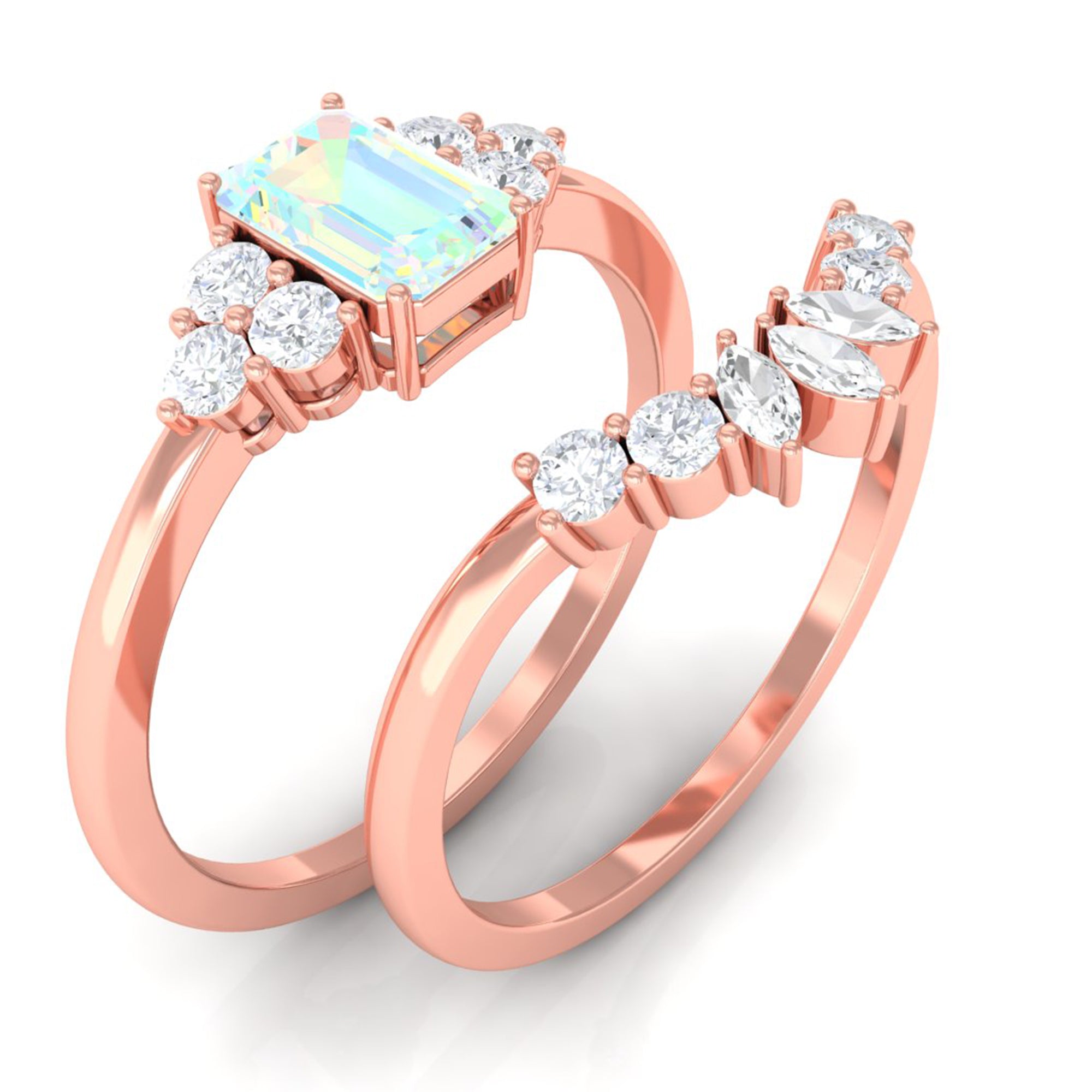 Rosec Jewels-Octagon Cut Ethiopian Opal Solitaire Ring Set with Diamond