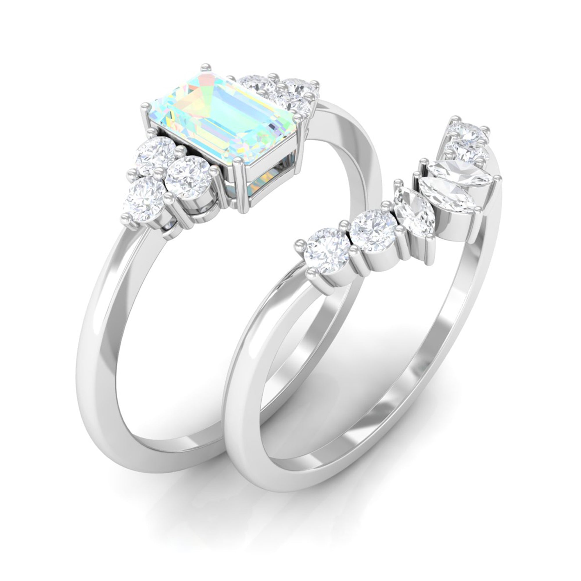 Rosec Jewels-Octagon Cut Ethiopian Opal Solitaire Ring Set with Diamond