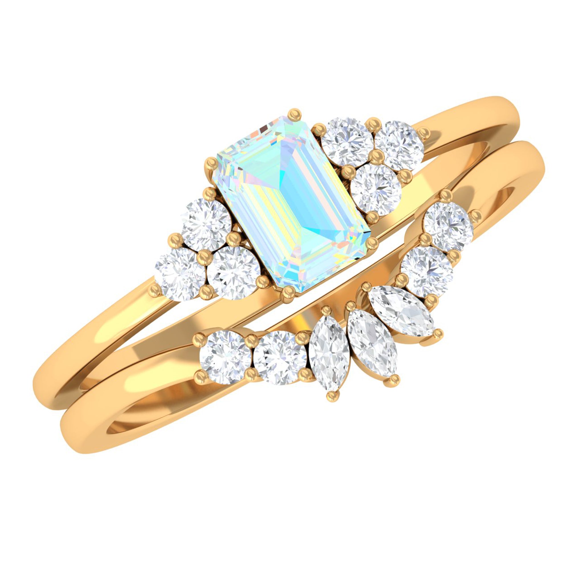 Rosec Jewels-Octagon Cut Ethiopian Opal Solitaire Ring Set with Diamond