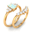 Rosec Jewels-Octagon Cut Ethiopian Opal Solitaire Ring Set with Diamond