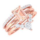 Rosec Jewels-Emerald Cut Morganite Solitaire Ring Set of 3 with Diamond