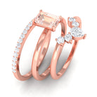 Rosec Jewels-Emerald Cut Morganite Solitaire Ring Set of 3 with Diamond