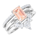 Rosec Jewels-Emerald Cut Morganite Solitaire Ring Set of 3 with Diamond