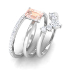 Rosec Jewels-Emerald Cut Morganite Solitaire Ring Set of 3 with Diamond