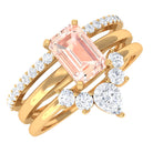 Rosec Jewels-Emerald Cut Morganite Solitaire Ring Set of 3 with Diamond