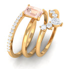 Rosec Jewels-Emerald Cut Morganite Solitaire Ring Set of 3 with Diamond