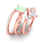 Rosec Jewels-Solitaire Ethiopian Opal Trio Wedding Ring Set with Moissanite