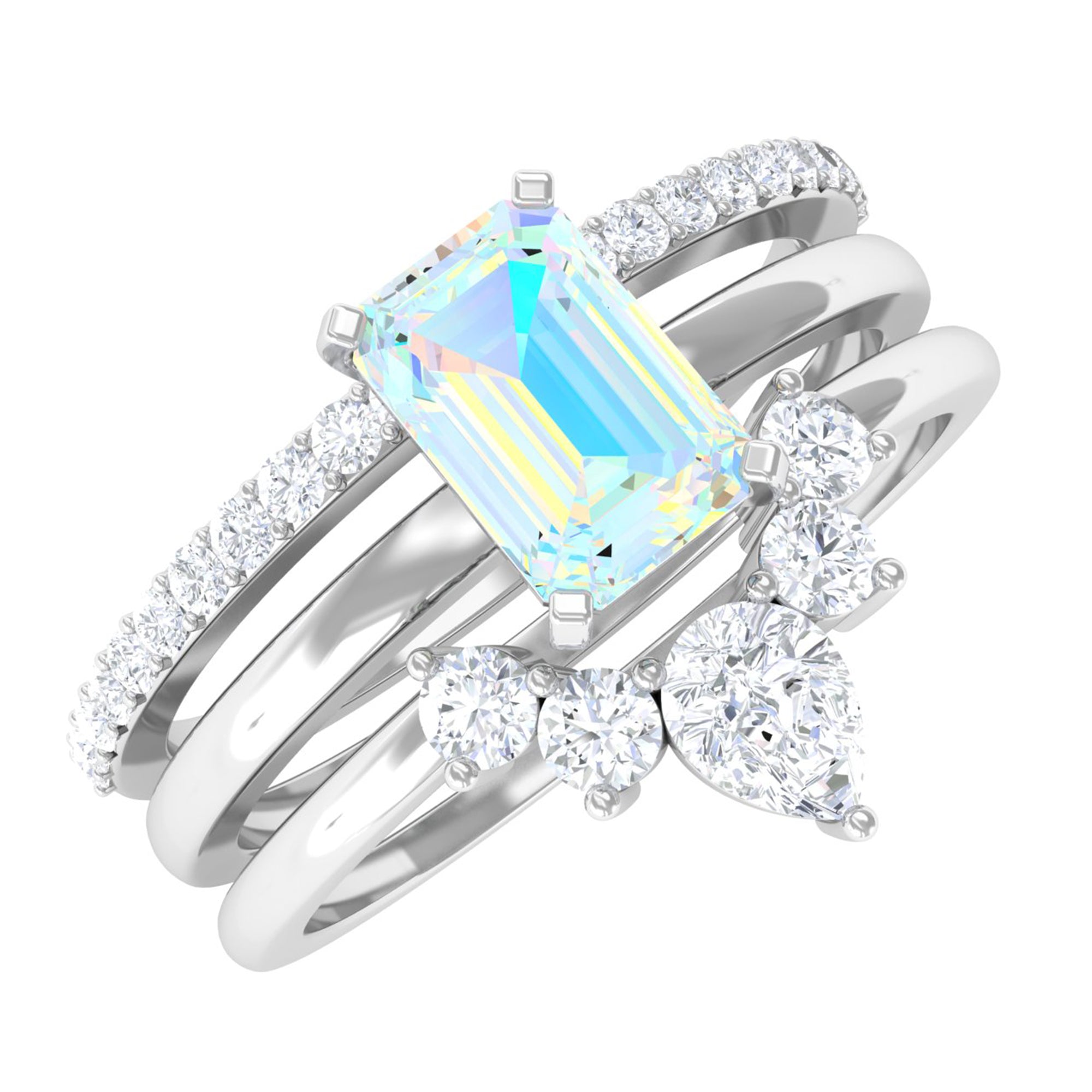 Rosec Jewels-Solitaire Ethiopian Opal Trio Wedding Ring Set with Moissanite