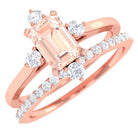 Rosec Jewels-1.25 Carat Emerald Cut Morganite Solitaire Ring Set with Diamond