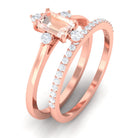 Rosec Jewels-1.25 Carat Emerald Cut Morganite Solitaire Ring Set with Diamond